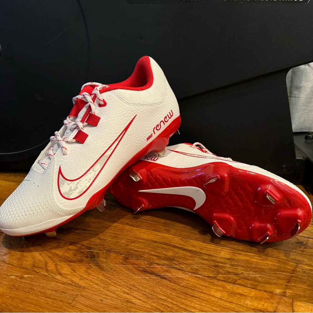 New! Nike Hyperdiamond 4 Pro White Red Softball Cleats Women's Sz 9 FZ0922-102